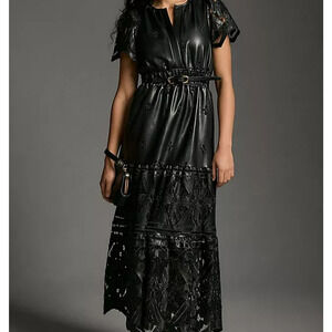 Anthropologie Somerset Maxi Dress Size Medium Black Faux Leather Pockets Boho